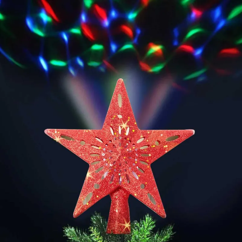 Puntale Proiettore LED Albero di Natale Forma Stella Rosso Effetti di Luce RGB Di Tendenza
