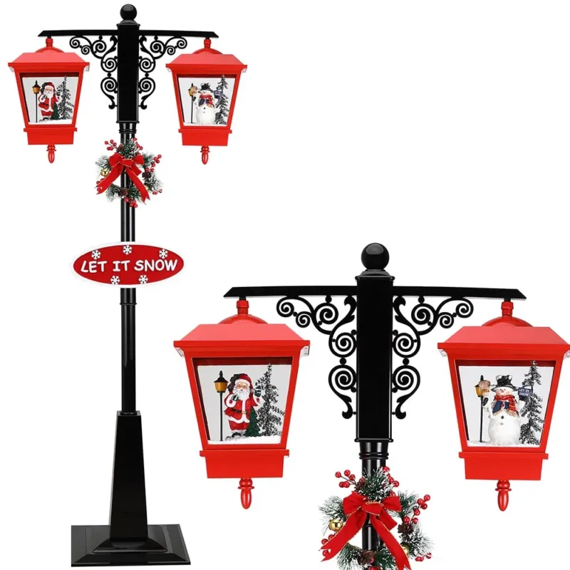 Lampione Natale con Luce LED Scena Natalizia Neve Motorizzata Musica 188cm Nero Offerta Speciale