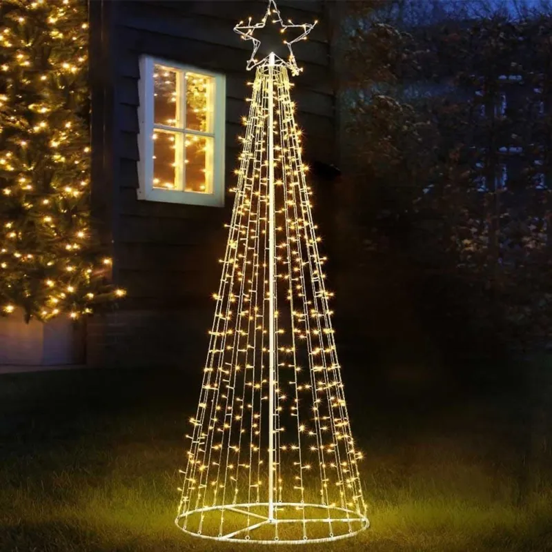 Offerta Speciale Albero Natale Luminoso 224cm 592 LED Bianco Caldo 8 Giochi Luce Metallo Esterno