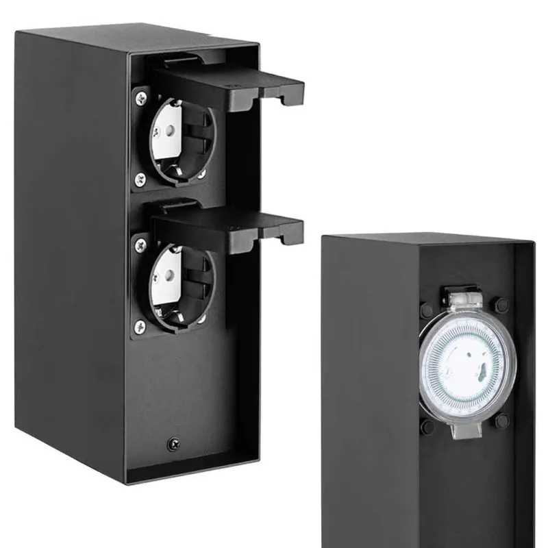 Colonna Elettrica Giardino Palo Colonnina 2 Prese Shucko + Programmatore Timer Novità