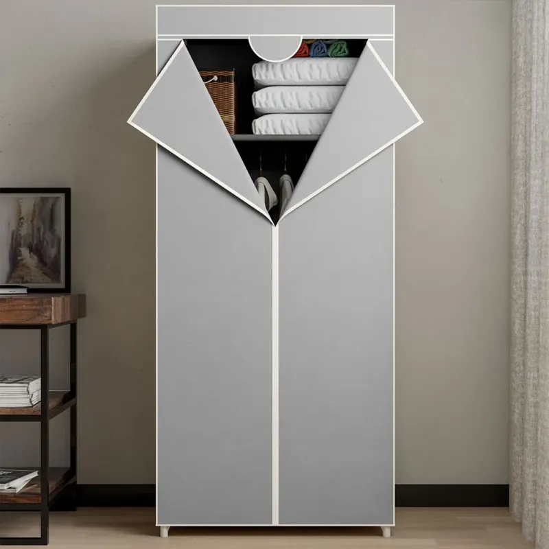 Miglior Prezzo Armadio in tessuto TNT Guardaroba Appendiabiti con ripiano 70x46x160 cm Grigio