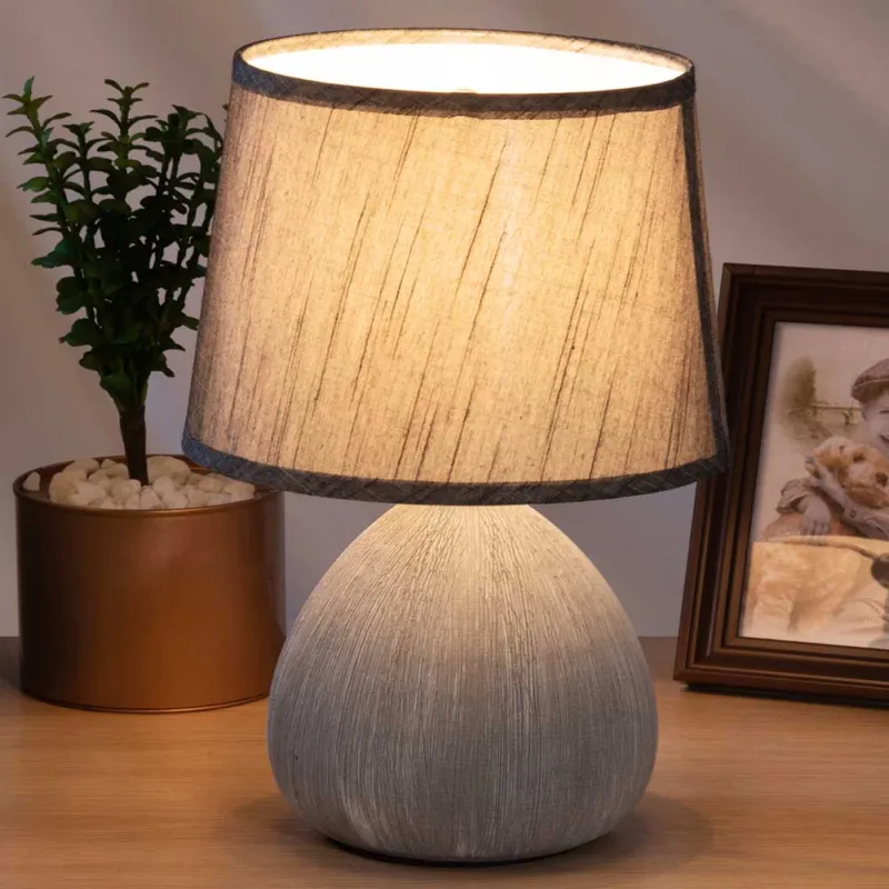 Lampada da Tavolo Lume Comodino Ceramica Tessuto Grigio Design Moderno Abatjour Affare
