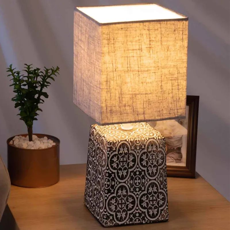 Lampada da Tavolo Lume Comodino Ceramica Tessuto Tortora Design Moderno Abatjour Reso Gratuito