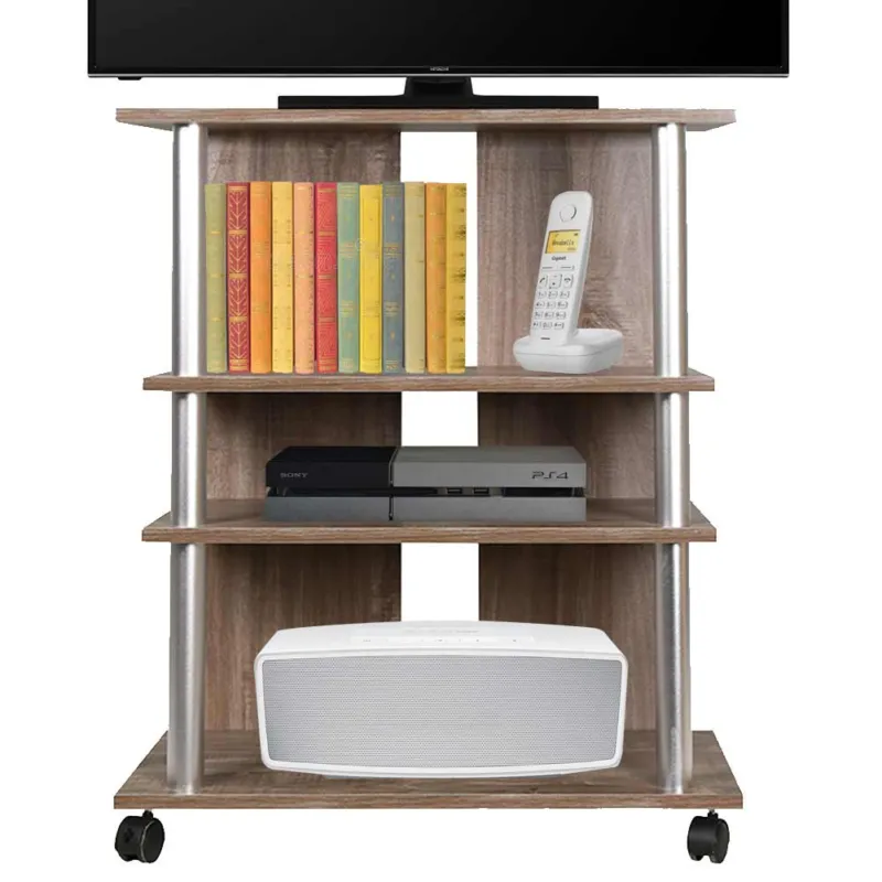Mobile TV in Legno con 3 Ripiani e Ruote Mobiletto Carrello televisore Brown Occasione Imperdibile
