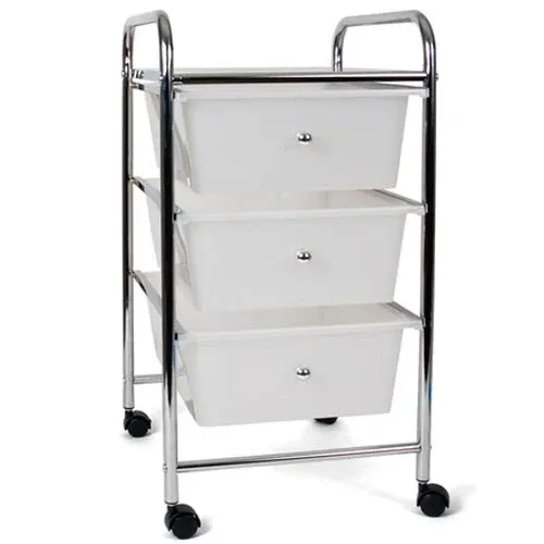 Carrello Estetista In Acciaio Cromato Cassettiera 3 Cassetti 4 Ruote Salvaspazio Consegna Rapida