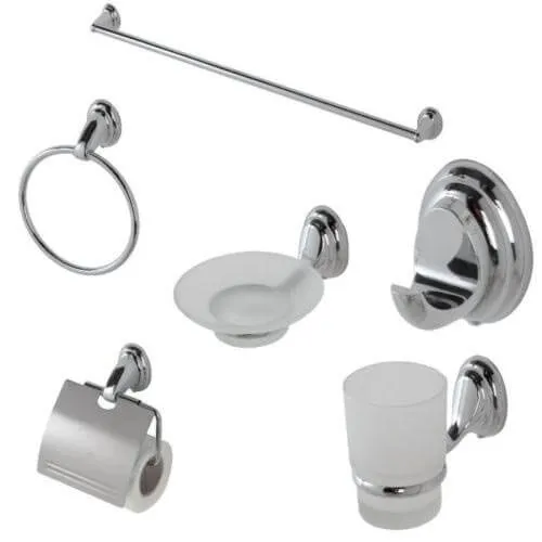 Offerta Lampo Accessori da Bagno a parete 6 Pezzi in Metallo Cromato e Vetro Satinato Antiruggine