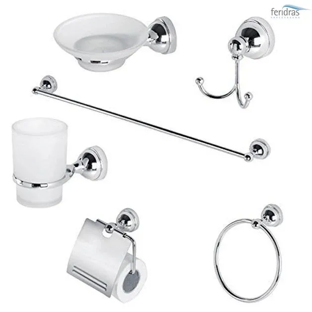 Set accessori bagno in acciaio cromato e vetro Nova 6 pezzi con montaggio a Muro Di Tendenza