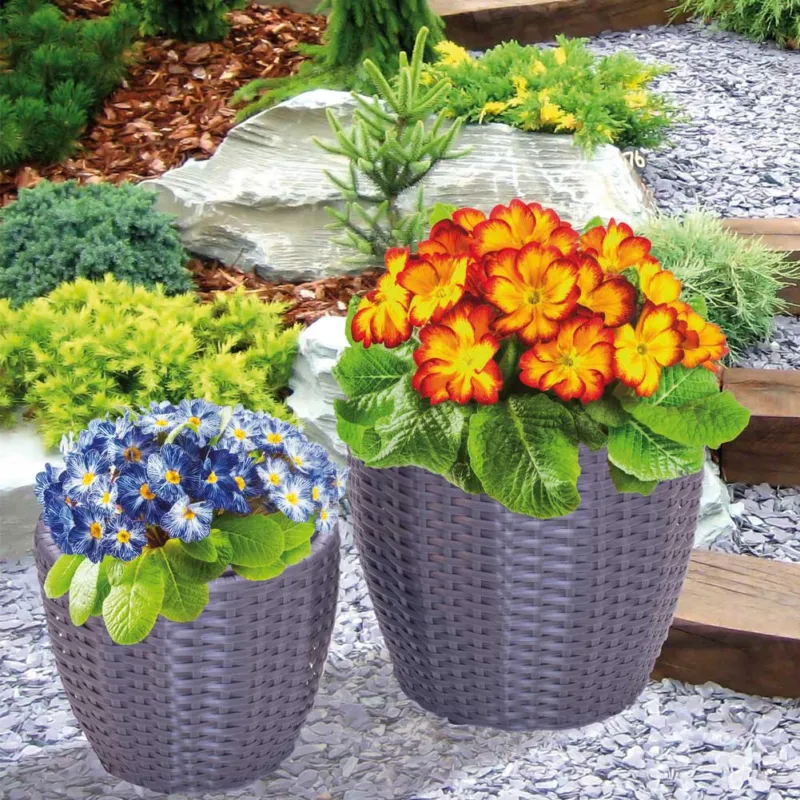 Set 2 CASPO‘ Vasi Portapiante Intreccio in Polyrattan per Esterno Colore Grigio Miglior Prezzo