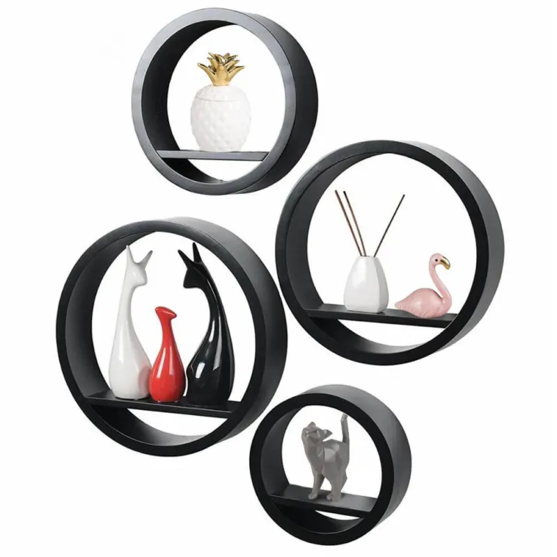 4 Mensole da Parete Moderne Design Rotondo Mensola Scaffale Legno MDF Nero Offerta Limitata
