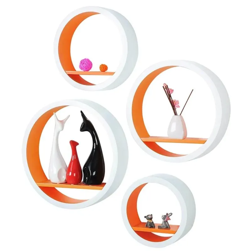 Affare 4 Mensole da Parete Moderne Design Rotondo Mensola Scaffale Legno MDF Arancio