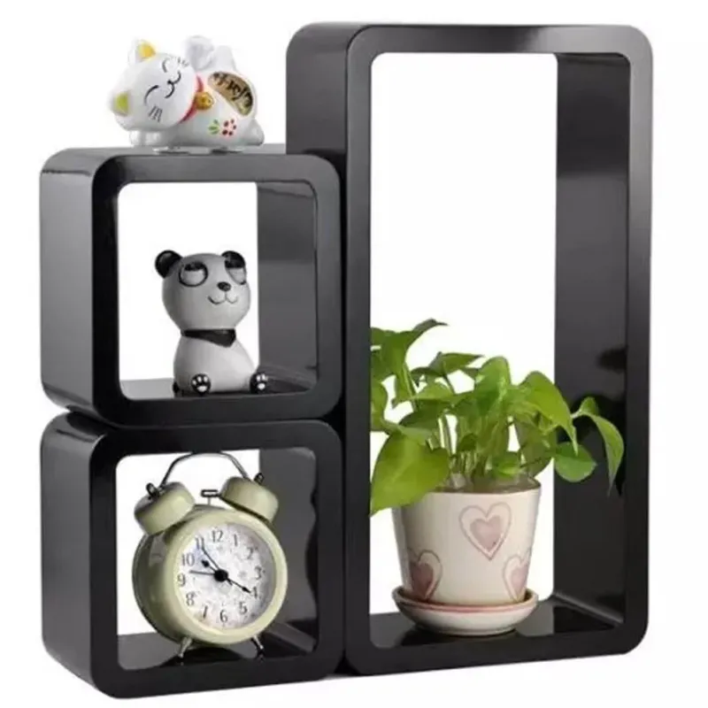 3 Mensole da Parete Moderne Design Cubo Rettangolo Mensola Scaffale Legno Nero Acquista Ora