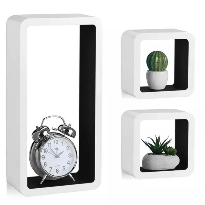 Mensole Parete Moderne Design Cubo Rettangolo Mensola Scaffale Legno Bianco Nero Compra Adesso