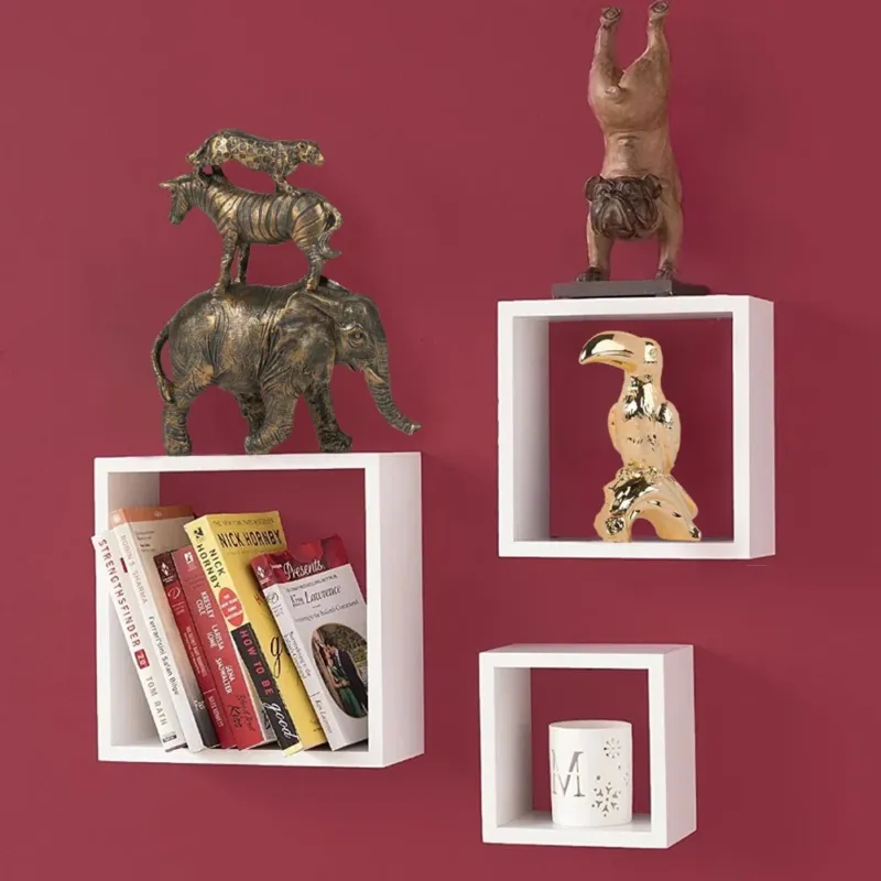 Prezzo Scontato Set 3 Mensole da Parete Moderne Design Cubo Mensola Scaffale in Legno MDF Bianco