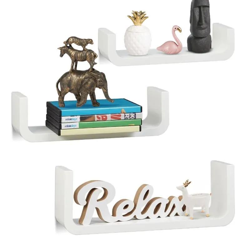 Occasione Set 3 Mensole da Parete Moderne Design Bordi Mensola Legno MDF Scaffale Bianco