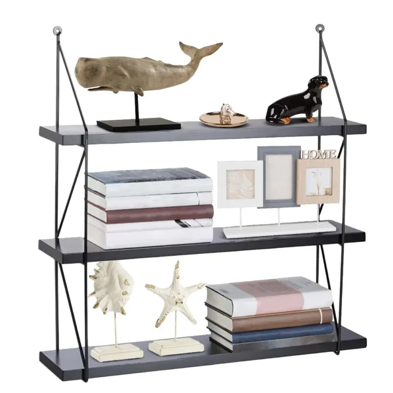 Soddisfatti O Rimborsati Libreria Mensole Scaffale Parete Design Moderna Legno Metallo 3 Ripiani Nero