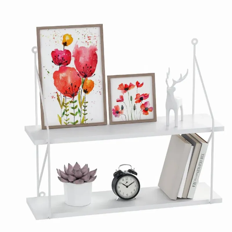Subito Disponibile Libreria Mensole Scaffale Parete Design Moderna Legno Metallo 2 Ripiani Bianco