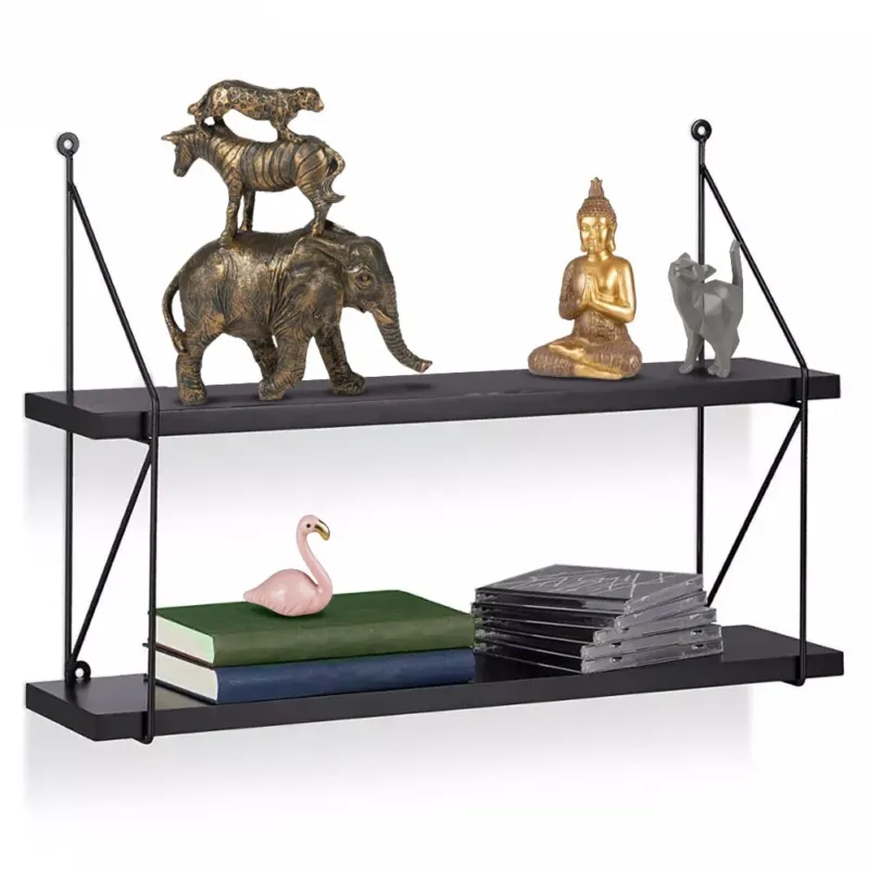 Vendita Finale Libreria Mensole Scaffale Parete Design Moderna Legno Metallo 2 Ripiani Nero