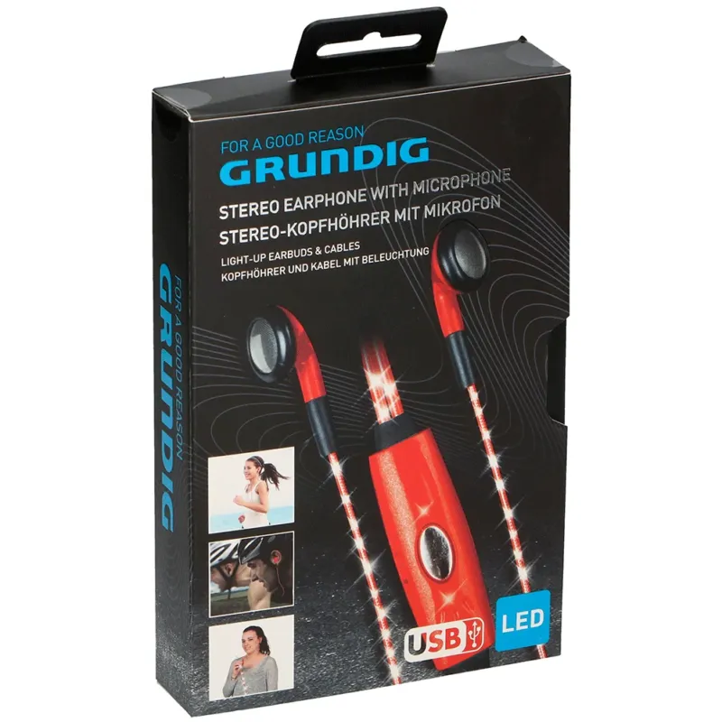 Vendita Finale Auricolari Con Microfono Cavo Luminoso Led Rosso Jack 3,5mm Aux Smartphone Ipod