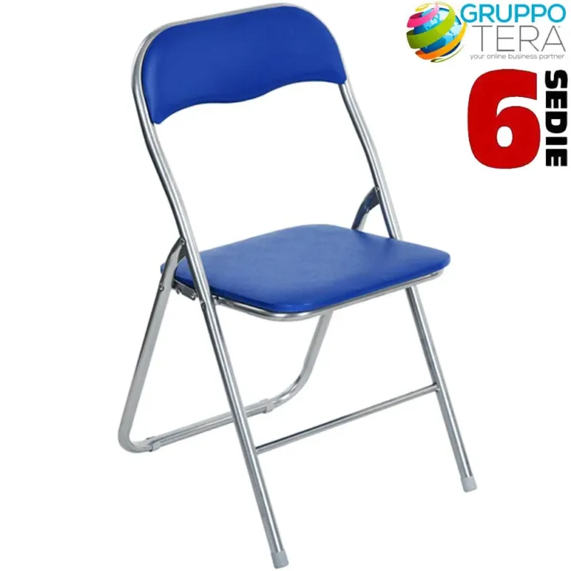 Set 6 Pezzi Sedie Imbottite Pieghevoli Colore BLU Struttura Silver Sedia Metal Prezzo Ridotto