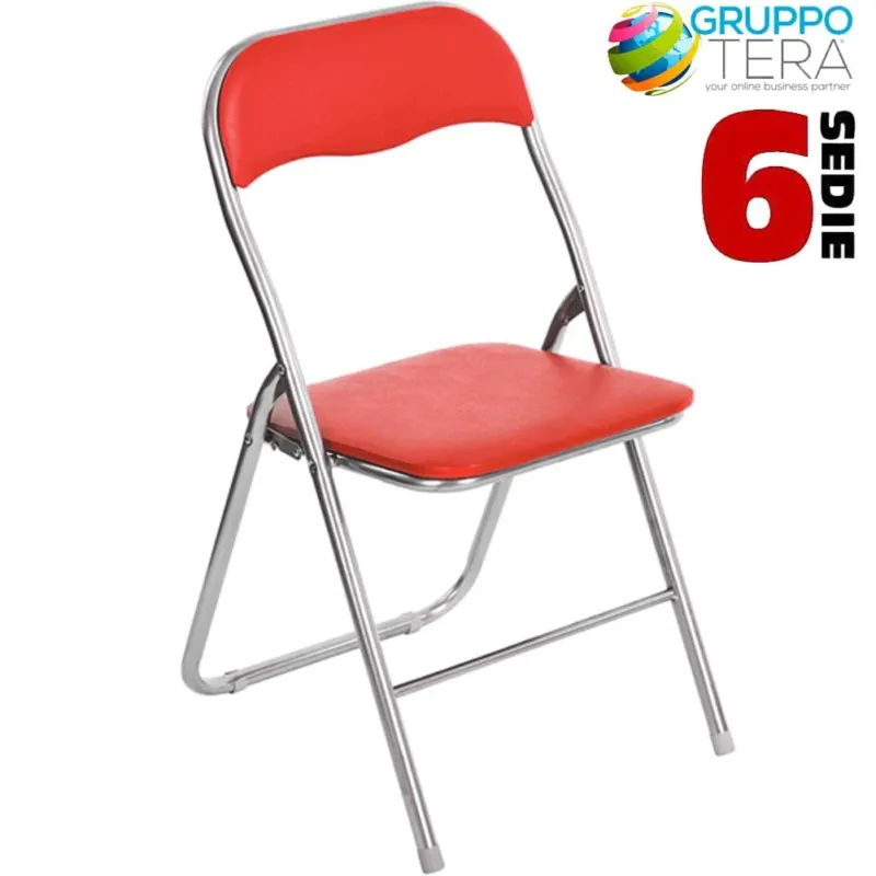 Set 6 Pezzi Sedie Imbottite Pieghevoli Colore Rosso Struttura Silver Sedia Metal Direttamente Dal Produttore