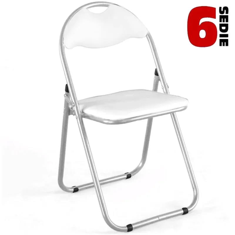 Consegna Rapida Set 6 Pezzi Sedie Imbottite Pieghevoli Colore Sedia Bianco Struttura Silver