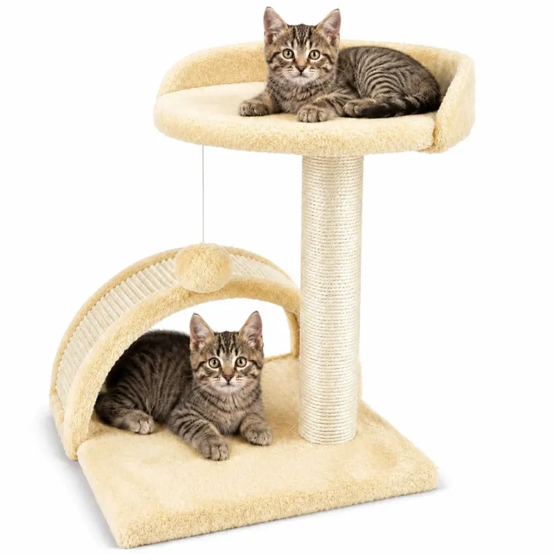 Promo Stagionale Tiragraffi Per Gatti Beige Con Gioco Pallina Palo 50cm Topolino Tunnel Soffice