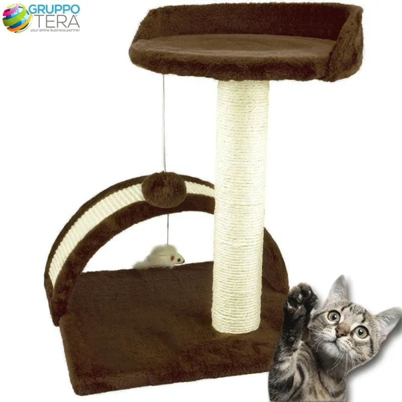 Tiragraffi Per Gatti Marrone Con Gioco Pallina Palo 50cm Topolino Tunnel Soffice Direttamente Dal Produttore