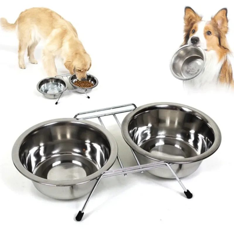 Subito Disponibile Ciotola Doppia Per Cani 24 Cm Con Supporto Cibo Acqua Crocchette Acciaio