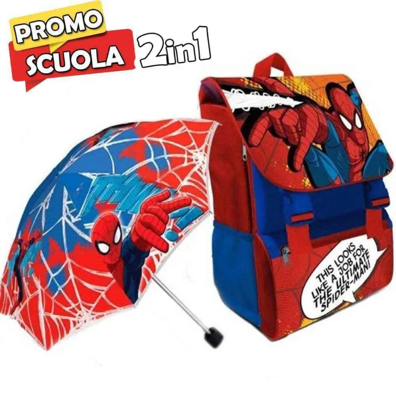 Prezzo Scontato Zaino Scuola Estensibile Spiderman Marvel Kit Completo Ombrello e Astuccio 3 ZIP