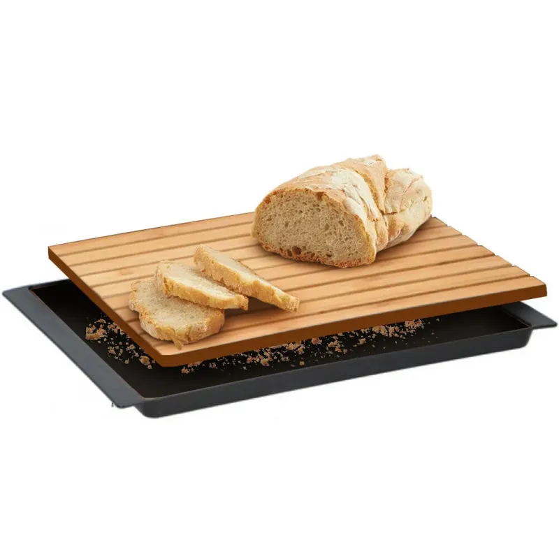 Tagliere per Pane in Legno di Bambu con Vaschetta Raccogli Briciole 38x27cm Super Prezzo