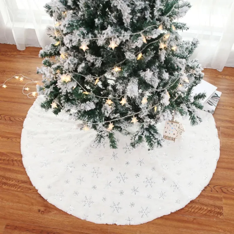 Occasione Imperdibile Tappeto Gonna Copertura Base Albero di Natale 80cm Peluche Fiocco di Neve Silver