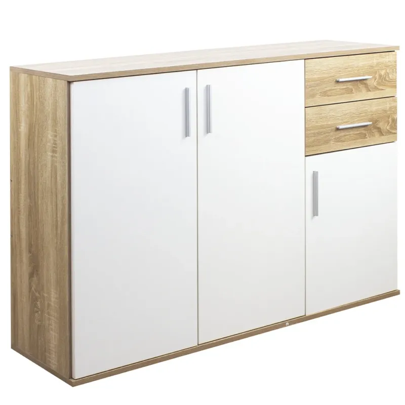 Cassettiera Mobile Armadietto 3 Porte 2 Cassetti Design Moderno Quercia e Bianco Ultimissimo Modello