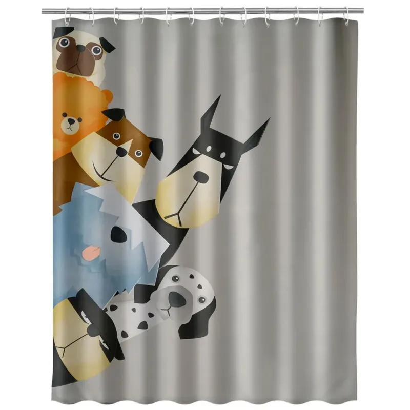Tenda Doccia Bagno Stampa Cani Cartoon 180x200cm Tessuto con Ganci Plastica Must-Have