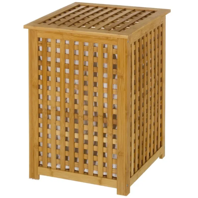 Nuova Collezione Cesto Biancheria Sporca in Bambu e Tessuto Cesta Portabiancheria 40x40x58cm
