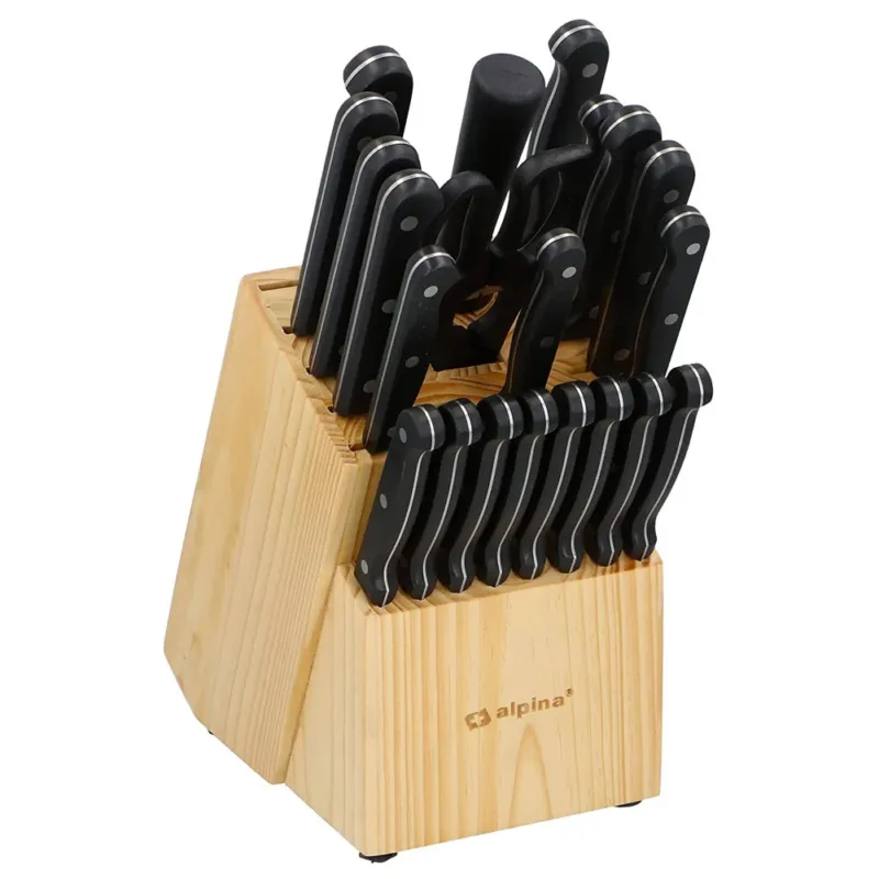 Compra Adesso Set Coltelli In Acciaio + Ceppo Portacoltelli Legno 22 Pezzi con Forbici Cucina