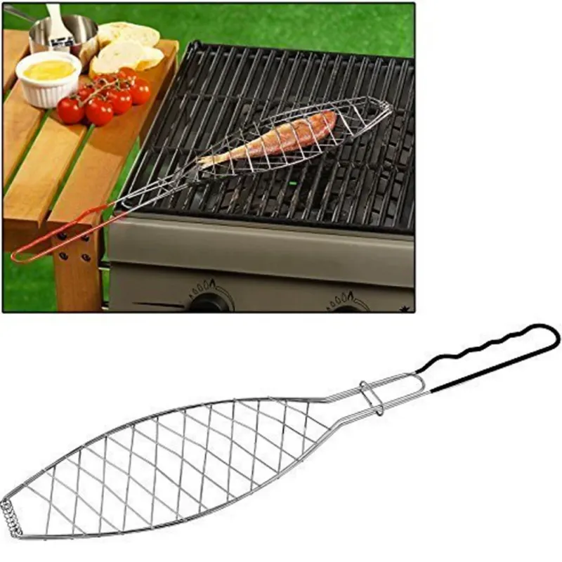 Griglia da Pesce per Barbecue in Metallo Grill BBq 58x13cm Cromata Bistecchiera Offerta Limitata