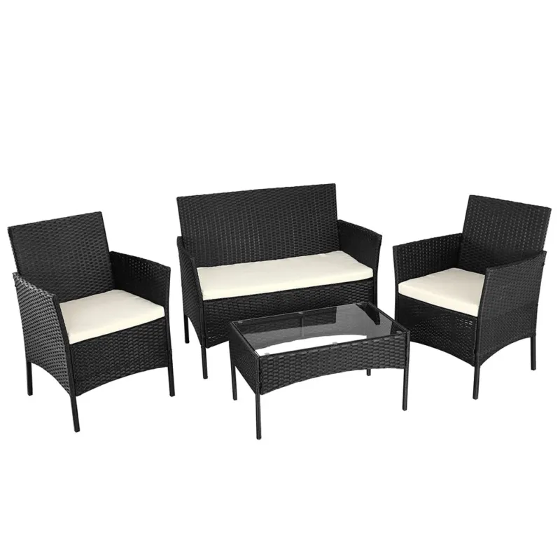 Set Salotto Completo Divano Poltrone Tavolino in Rattan Arredo Giardino Nero Direttamente Dal Produttore