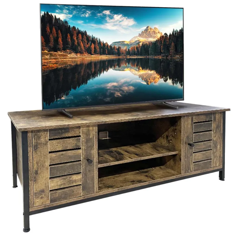 Offerta Limitata Mobile TV Porta Televisore Legno 2 Ripiani + Ante Design Moderno Industriale