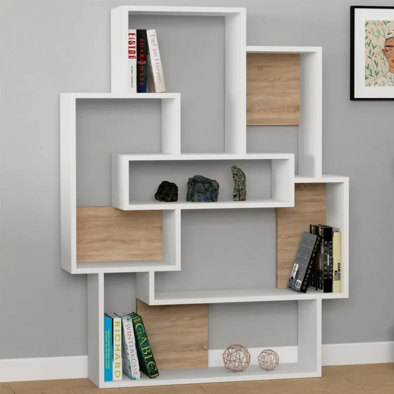 Libreria Design Moderna Scaffale 7 Ripiani 132x101x22cm Casa Ufficio Bianco Oak Offerta