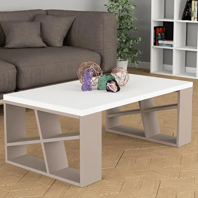 Tavolino Caffe Divano Salotto Rettangolare Basso in Legno Design Moderno Tortora Offerta Limitata