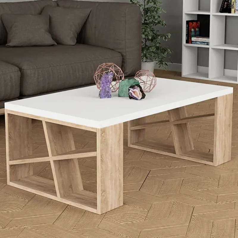 Economico Tavolino Caffe Divano Salotto Rettangolare Basso in Legno Design Moderno Quercia