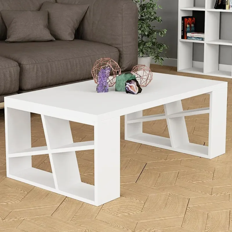 Tavolino Caffe Divano Salotto Rettangolare Basso in Legno Design Moderno Bianco Spedito Oggi