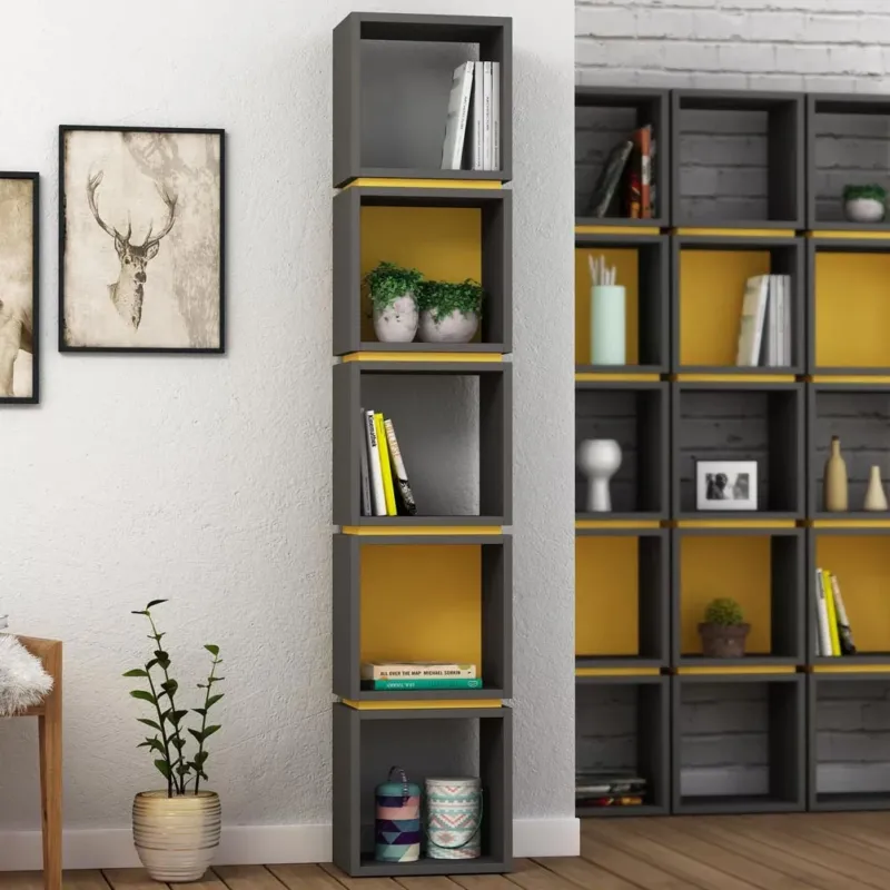 Non Perdere Libreria Design Moderna Scaffale Modulare 5 Ripiani 167x32x22cm Ufficio Grigio