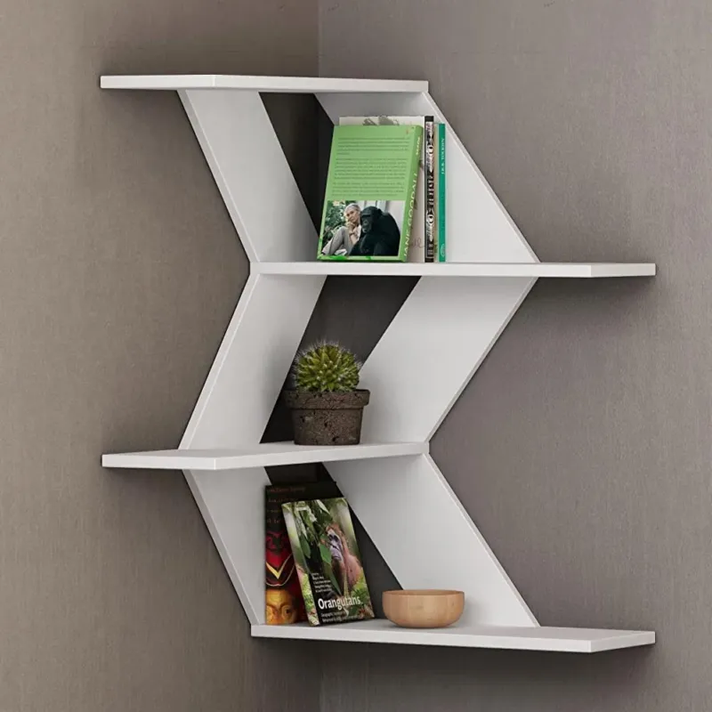 Novità Libreria Scaffale Mensole Parete Angolare Moderna 4 Ripiani Angolo Bianco Legno