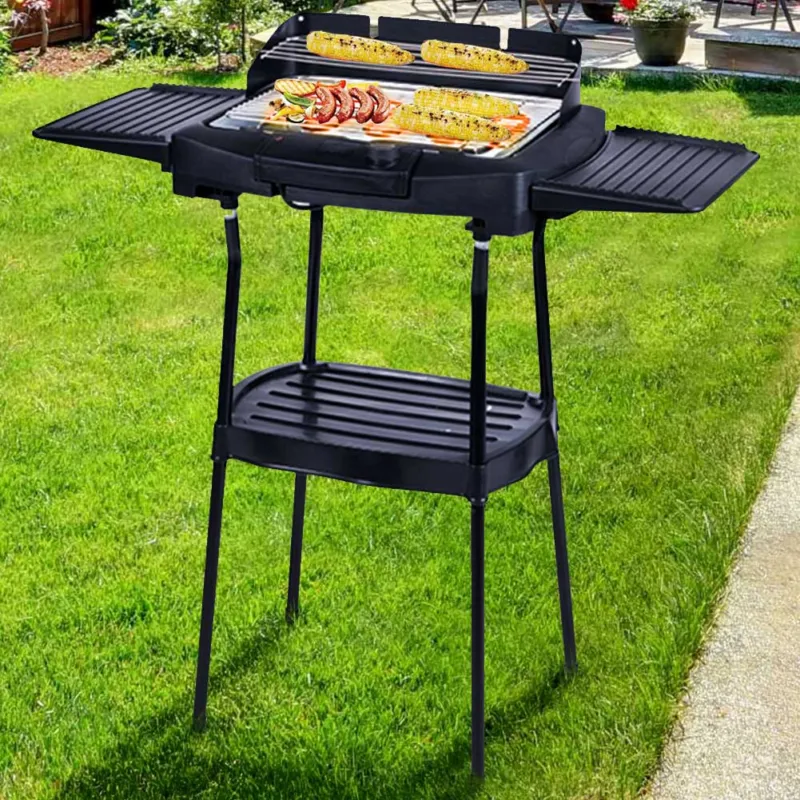 Barbecue Elettrico BBQ Supporto Griglia Bistecchiera con Ripiani Laterali 2000W Quantità Limitata