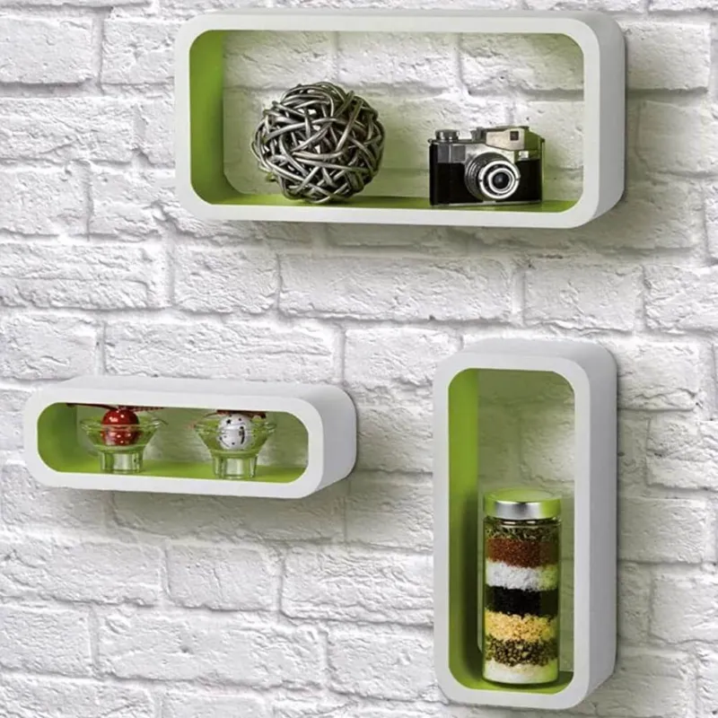 Direttamente Dal Produttore 3 Mensole Parete Moderne Design Cubo Ovale Mensola Scaffale Legno Verde