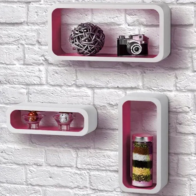 3 Mensole Parete Moderne Design Cubo Ovale Mensola Scaffale Legno Fuxia Compra Online