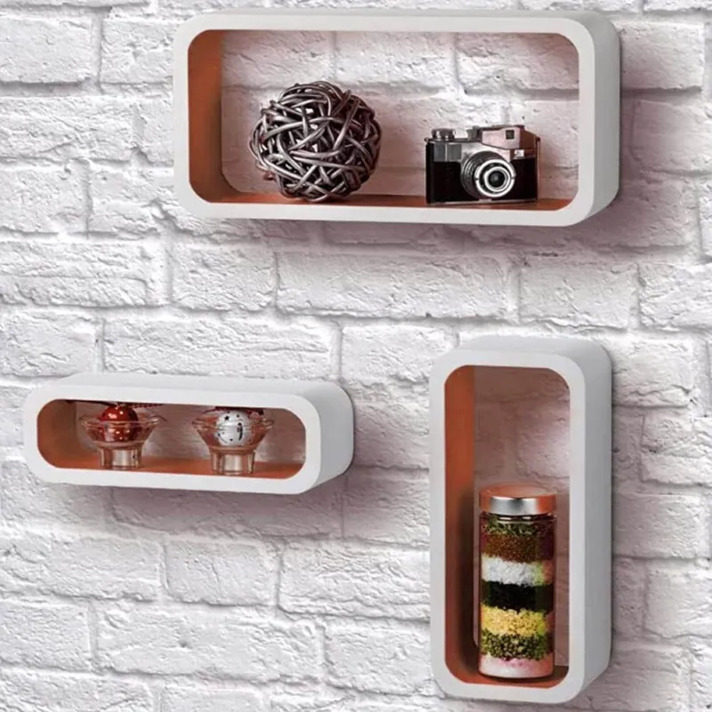 Compra Oggi Stesso 3 Mensole Parete Moderne Design Cubo Ovale Mensola Scaffale Legno Arancione
