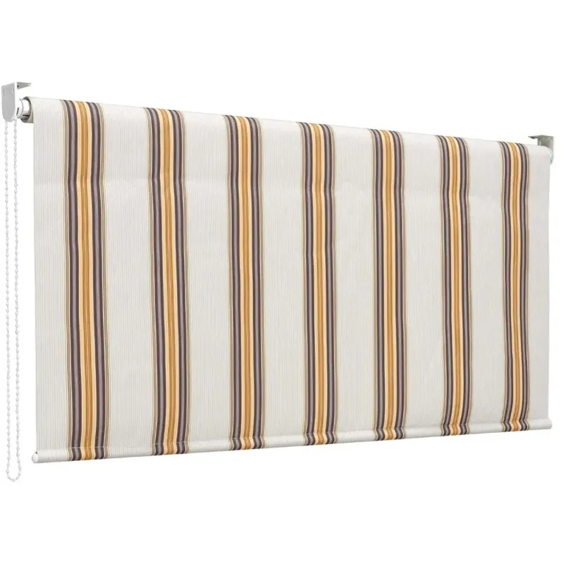 Tenda Sole a Rullo Telo Parasole 150x250 con Catenina Tende Balcone Righe Beige Reso Gratuito