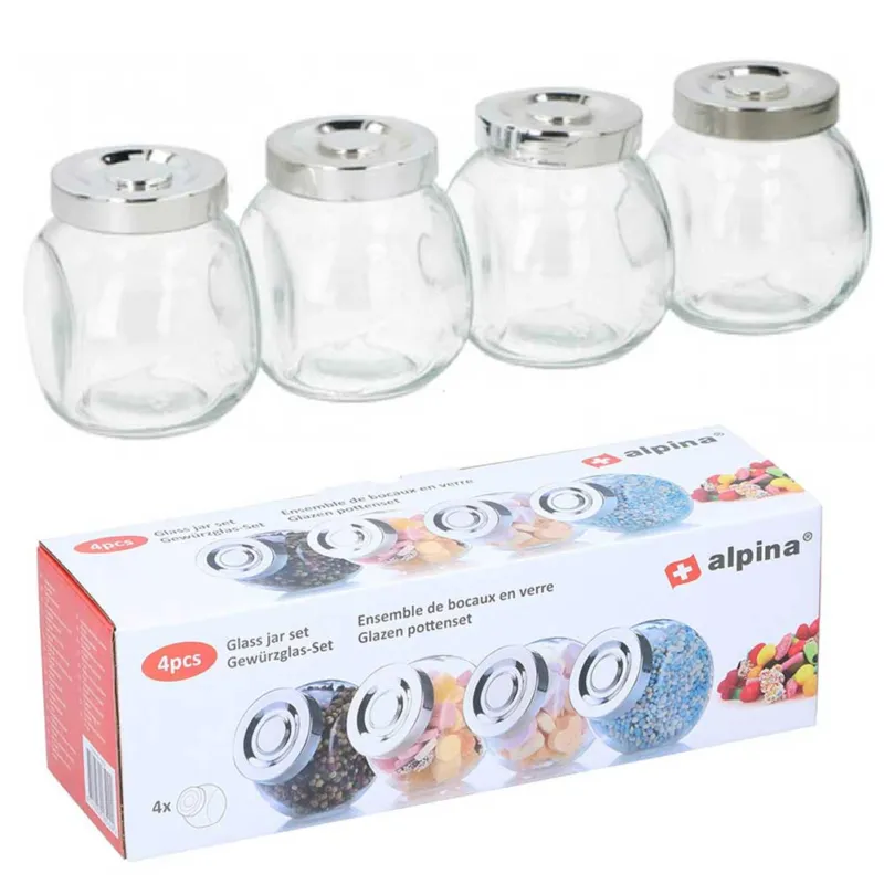 Set 4 Barattoli Contenitori Portaspezie Porta Alimenti Vetro con Coperchio 200ml Spedizione Espresso